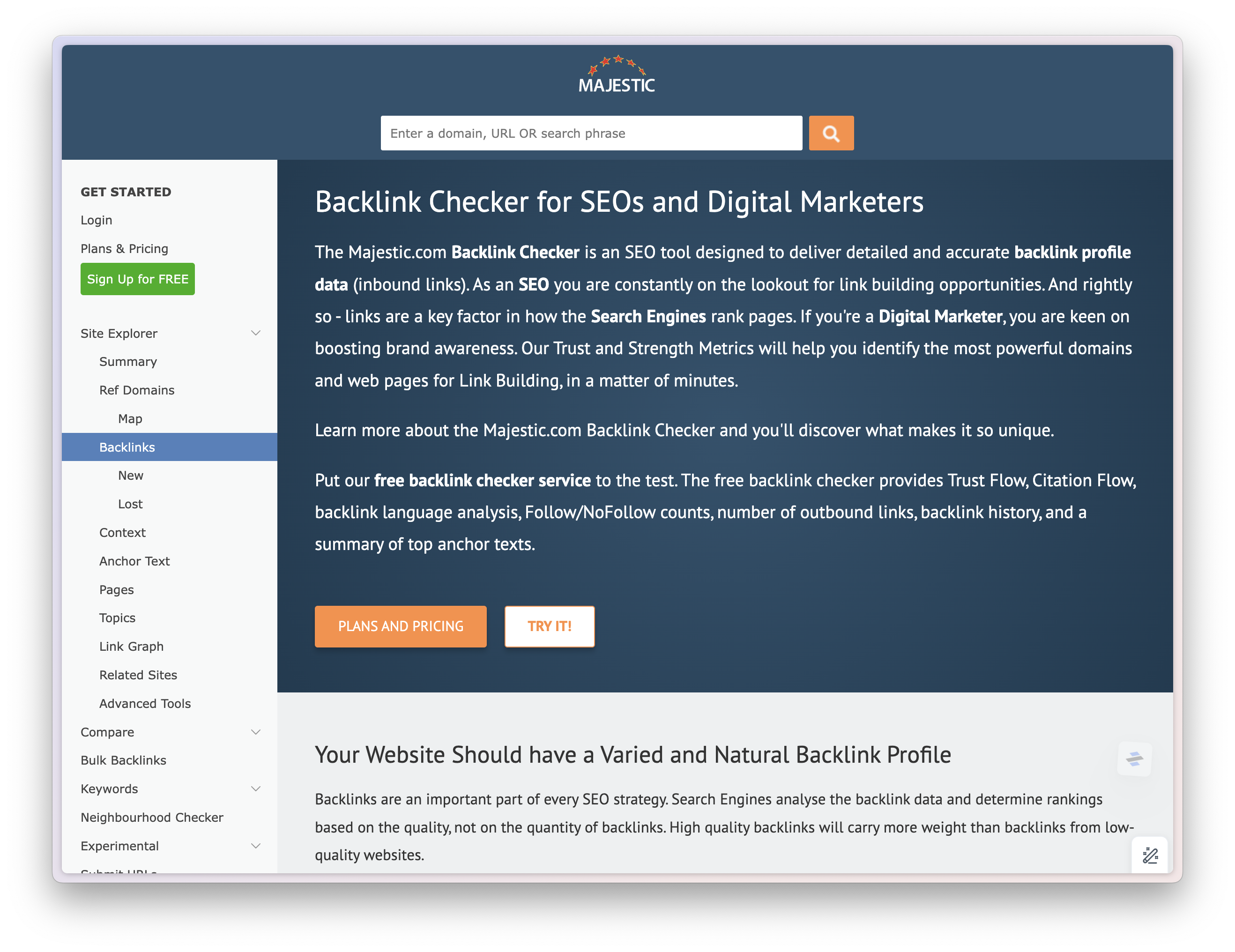 Majestic Backlink Checker